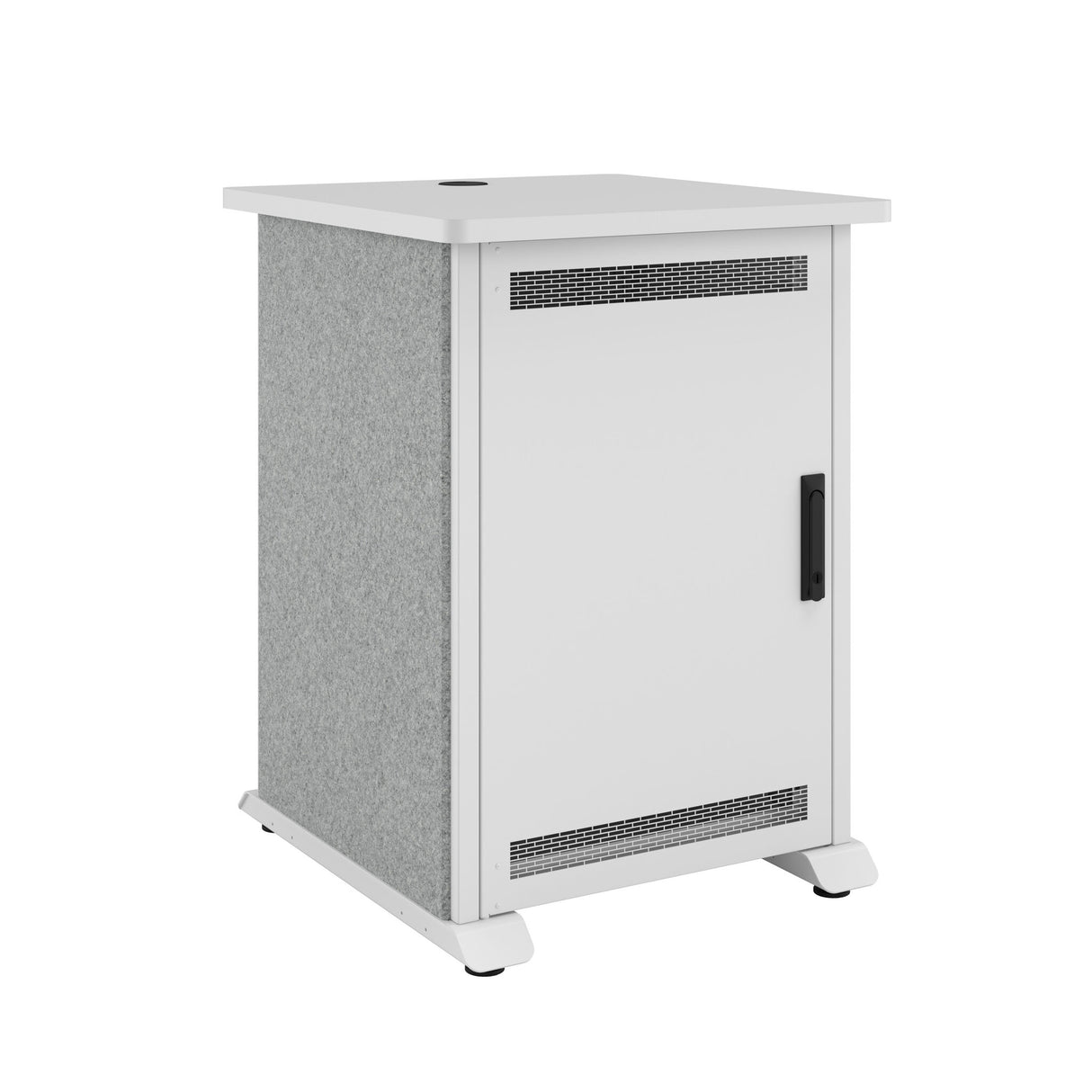 Middle Atlantic Forum ForumTM Side Cart Rack, 12RU, 27" Deep, Wilsonart® Designer White, White Powdercoat, Silver Gray Felt
