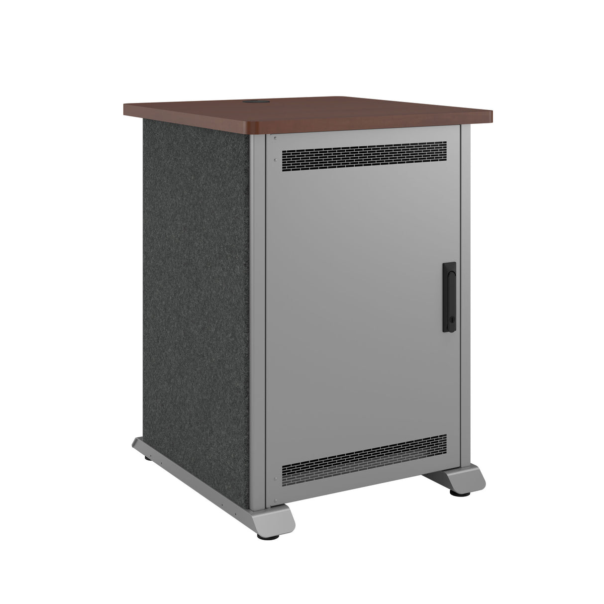 Middle Atlantic Forum ForumTM Side Cart Rack, 12RU, 27" Deep, Wilsonart® Biltmore Cherry, Magnesium Powdercoat, Charcoal Gray Felt