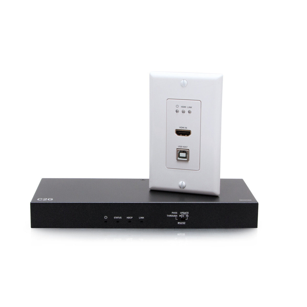 C2G HDMI® HDBaseT + USB-B to A and RS232 Over Cat Extender Single Gang Wall Plate Transmitter to Box Receiver - 4K 60Hz (TAA compliant)