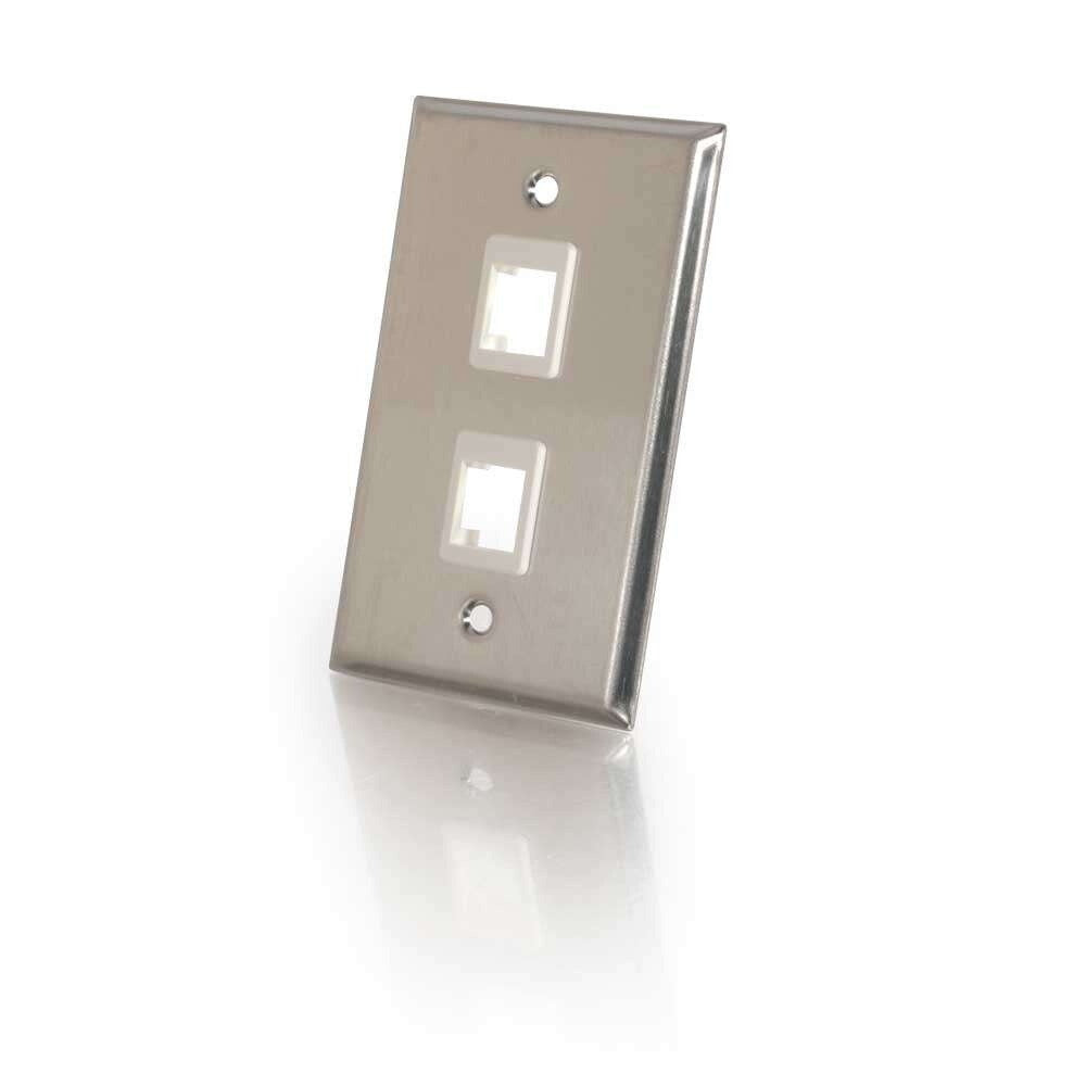 C2G Two Port Keystone Single Gang Wall Plate - Stainless Steel