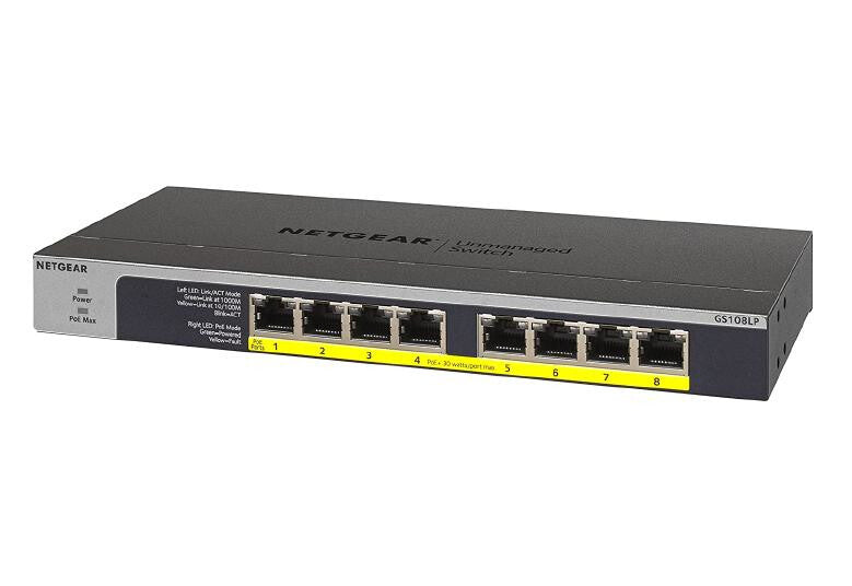 NETGEAR 8-PORT GIGABIT ETHERNET POE+ UNMANAGED SWITCH WITH 60W POE BUDGET (GS108 Gigabit Ethernet (10/100/1000) Power over Ethernet (PoE) 1U Black, Grey