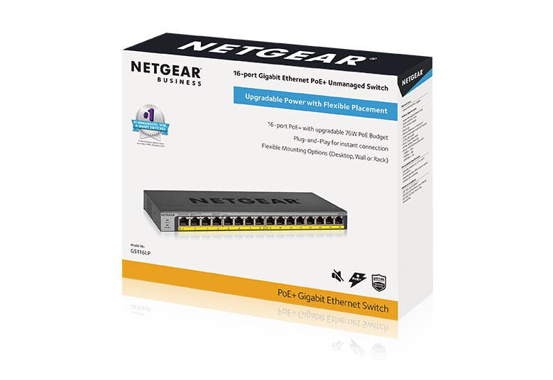 NETGEAR GS116LP Unmanaged Gigabit Ethernet (10/100/1000) Power over Ethernet (PoE) Black