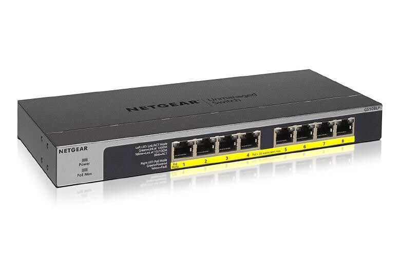 NETGEAR 8-PORT GIGABIT ETHERNET POE+ UNMANAGED SWITCH WITH 60W POE BUDGET (GS108 Gigabit Ethernet (10/100/1000) Power over Ethernet (PoE) 1U Black, Grey