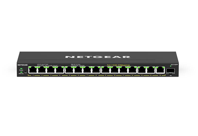 NETGEAR GS316EPP Managed Gigabit Ethernet (10/100/1000) Power over Ethernet (PoE) Black