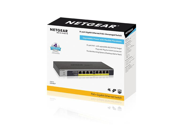 NETGEAR 8-PORT GIGABIT ETHERNET POE+ UNMANAGED SWITCH WITH 60W POE BUDGET (GS108 Gigabit Ethernet (10/100/1000) Power over Ethernet (PoE) 1U Black, Grey
