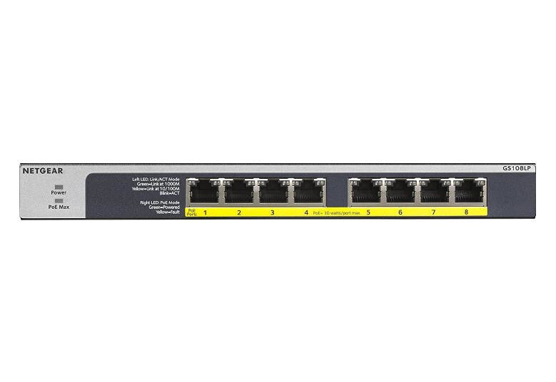 NETGEAR 8-PORT GIGABIT ETHERNET POE+ UNMANAGED SWITCH WITH 60W POE BUDGET (GS108 Gigabit Ethernet (10/100/1000) Power over Ethernet (PoE) 1U Black, Grey