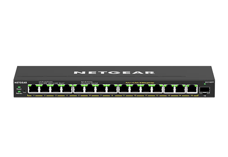 NETGEAR GS316EPP Managed Gigabit Ethernet (10/100/1000) Power over Ethernet (PoE) Black
