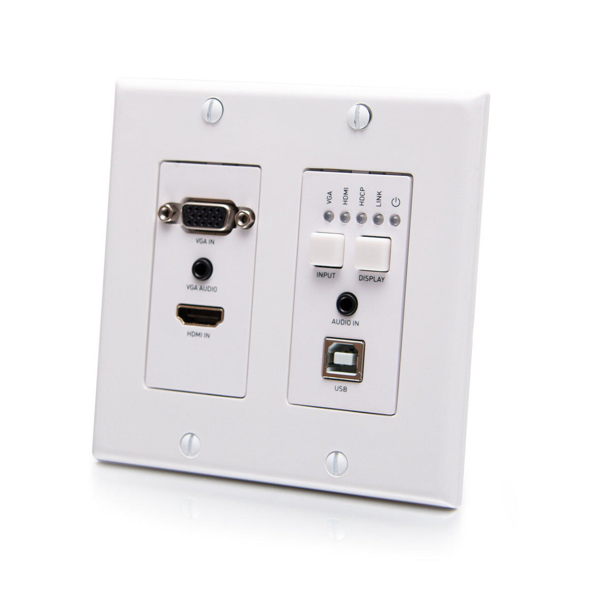 C2G HDMI® HDBaseT + VGA, 3.5mm, and USB-B to A over Cat Extender Wall Plate Transmitter to Box Receiver - 4K 60Hz