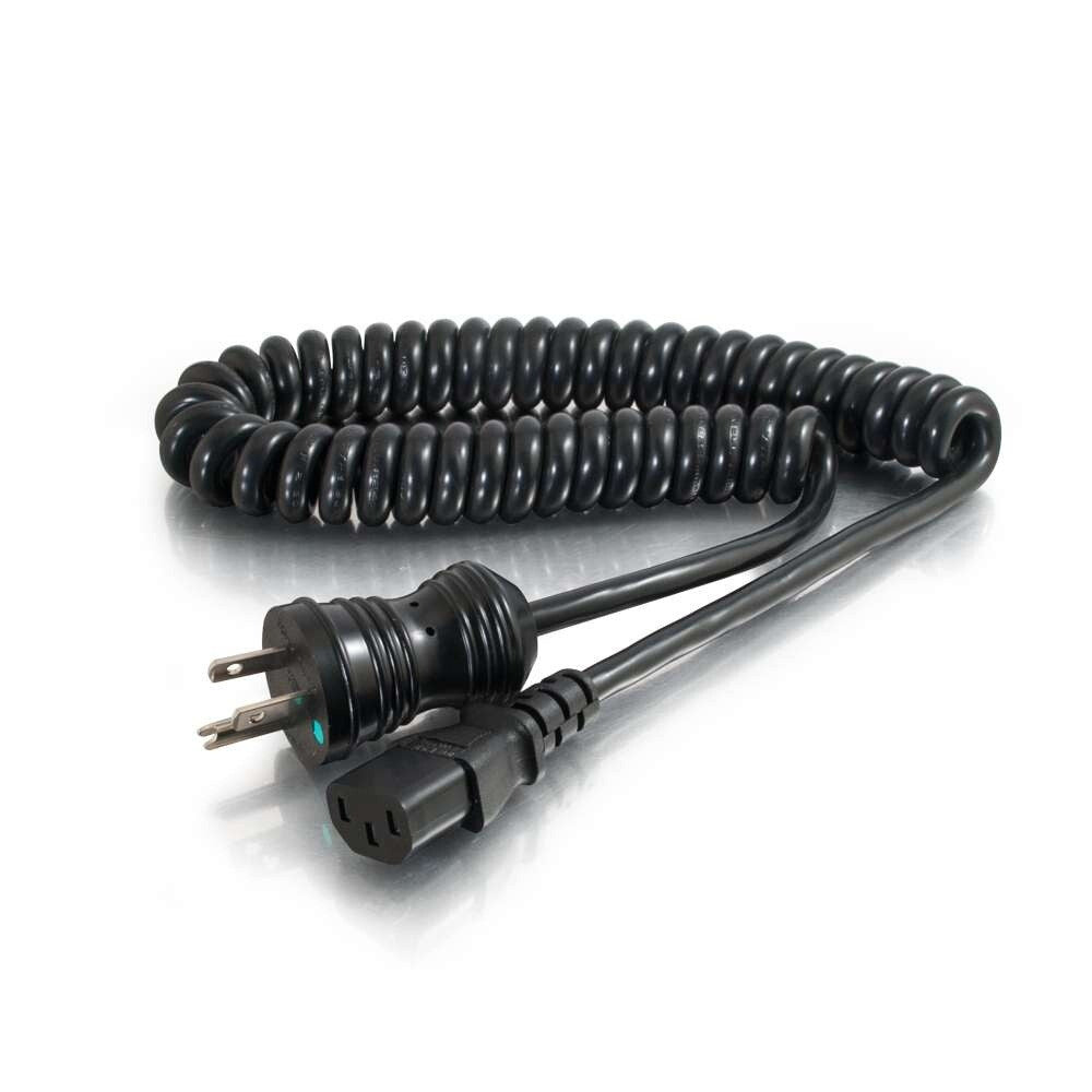 C2G 8ft (2.4m) 16 AWG Coiled Hospital Grade Power Cord (NEMA 5-15P to IEC320C13) - Black