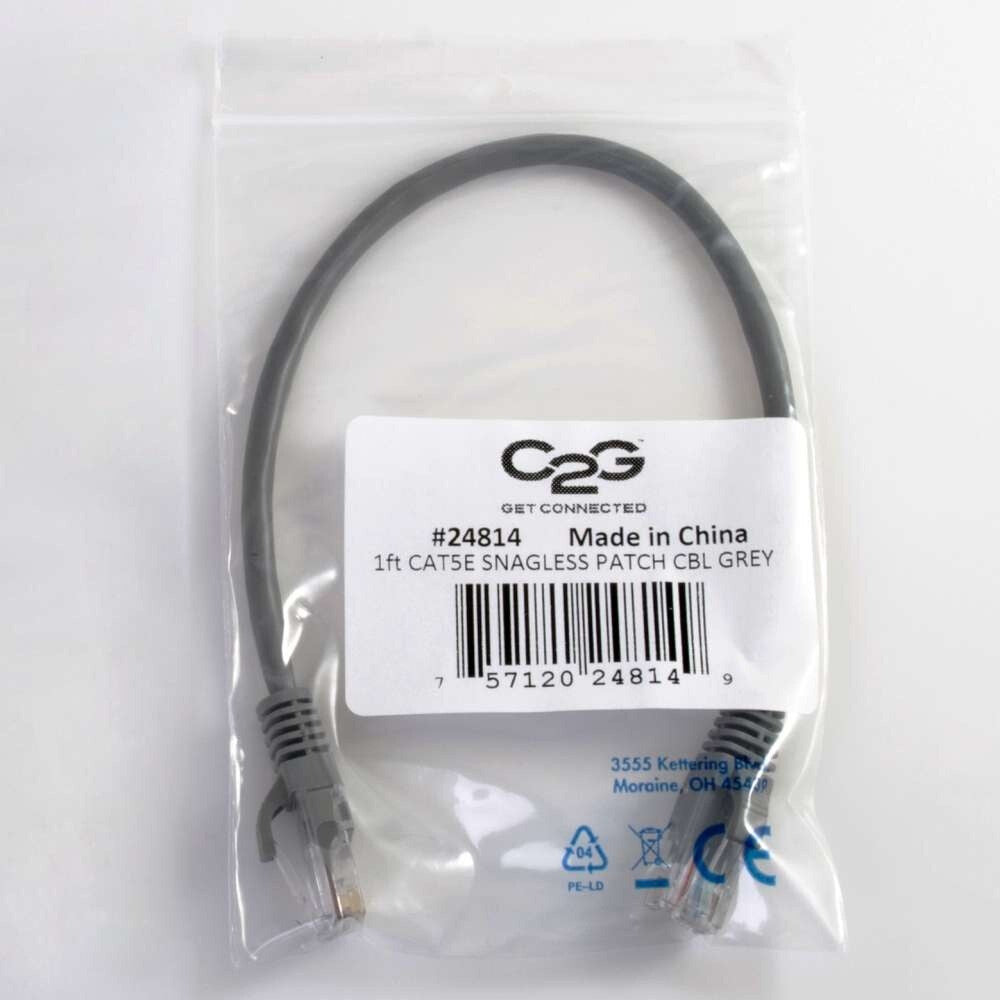 C2G 1ft (0.3m) Cat5e Snagless Unshielded UTP Ethernet Network Patch Cable - Gray