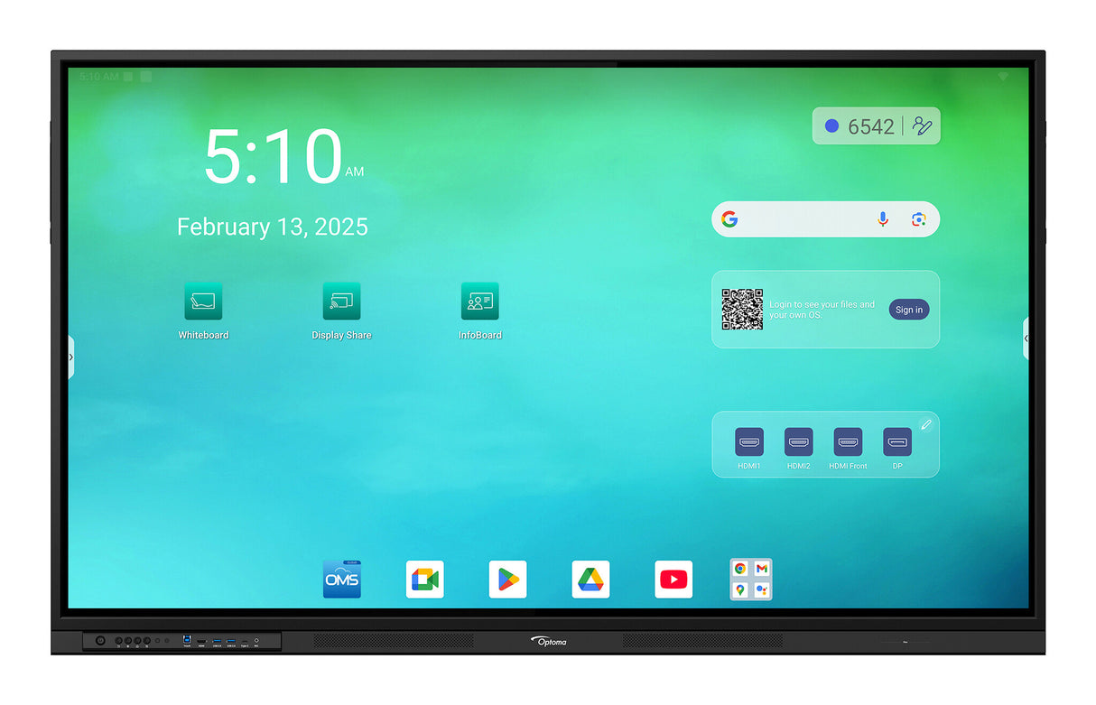 Optoma 3653RK interactive whiteboard 165.1 cm (65") 3840 x 2160 pixels Touchscreen Black