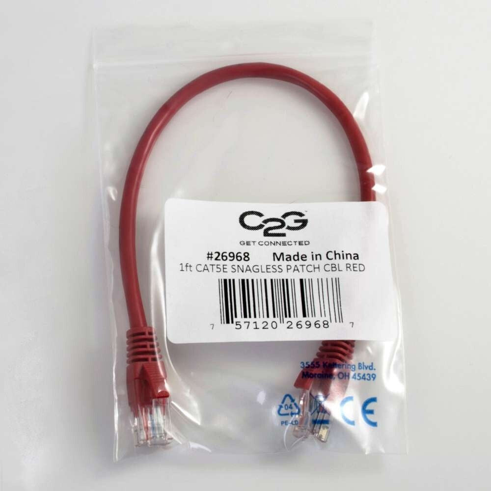 C2G 1ft (0.3m) Cat5e Snagless Unshielded UTP Ethernet Network Patch Cable - Red