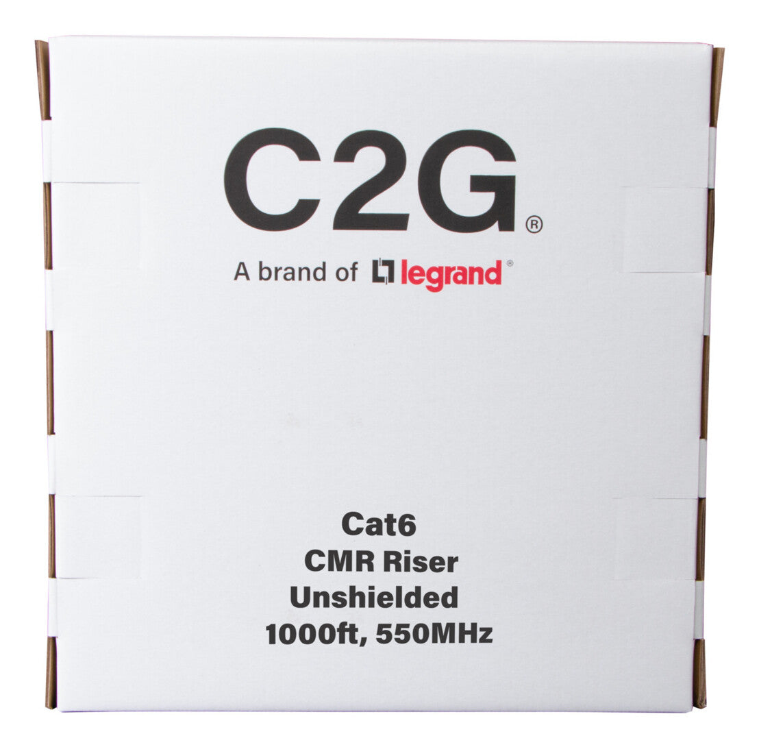 C2G 1000ft (304.8m) TAA-Compliant Cat6 Bulk Unshielded (UTP) Ethernet Network Cable with Solid Conductors-Riser CMR-Rated - White