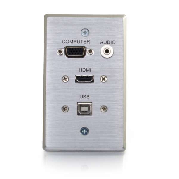 C2G HDMI, VGA, 3.5mm Audio and USB Pass Through Single Gang Wall Plate - Aluminum