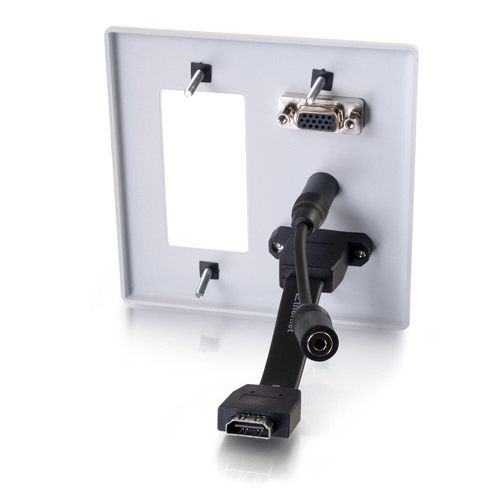 C2G HDMI®, VGA and 3.5mm Audio Pass Through Double Gang Wall Plate with One Decorative Cutout - White