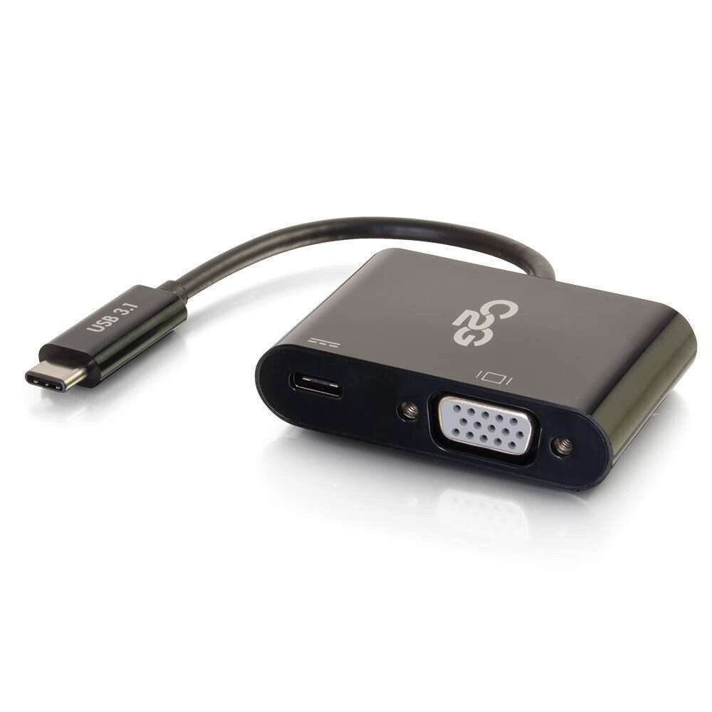 C2G USB-C® to VGA Video Multiport Adapter with Power Delivery up to 60W - Black