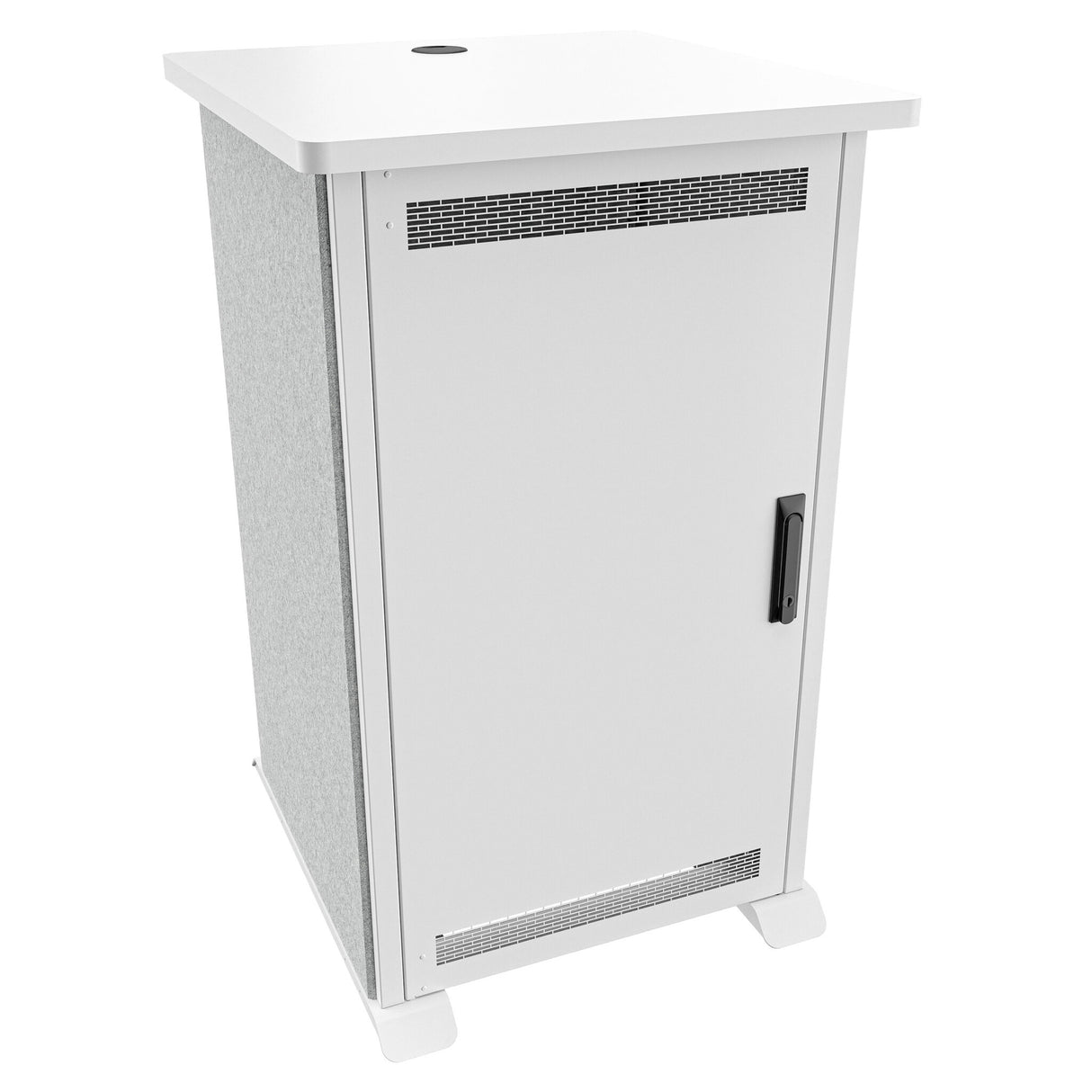 Middle Atlantic Forum ForumTM Side Cart Rack, 20RU, 27" Deep, Wilsonart® Designer White, White Powdercoat, Silver Gray Felt