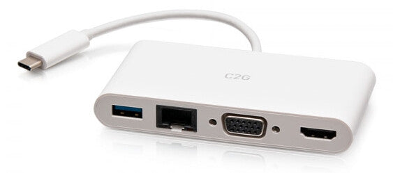 C2G USB-C® to HDMI®, VGA, USB-A, and RJ45 Multiport Adapter - 4K 30Hz - White