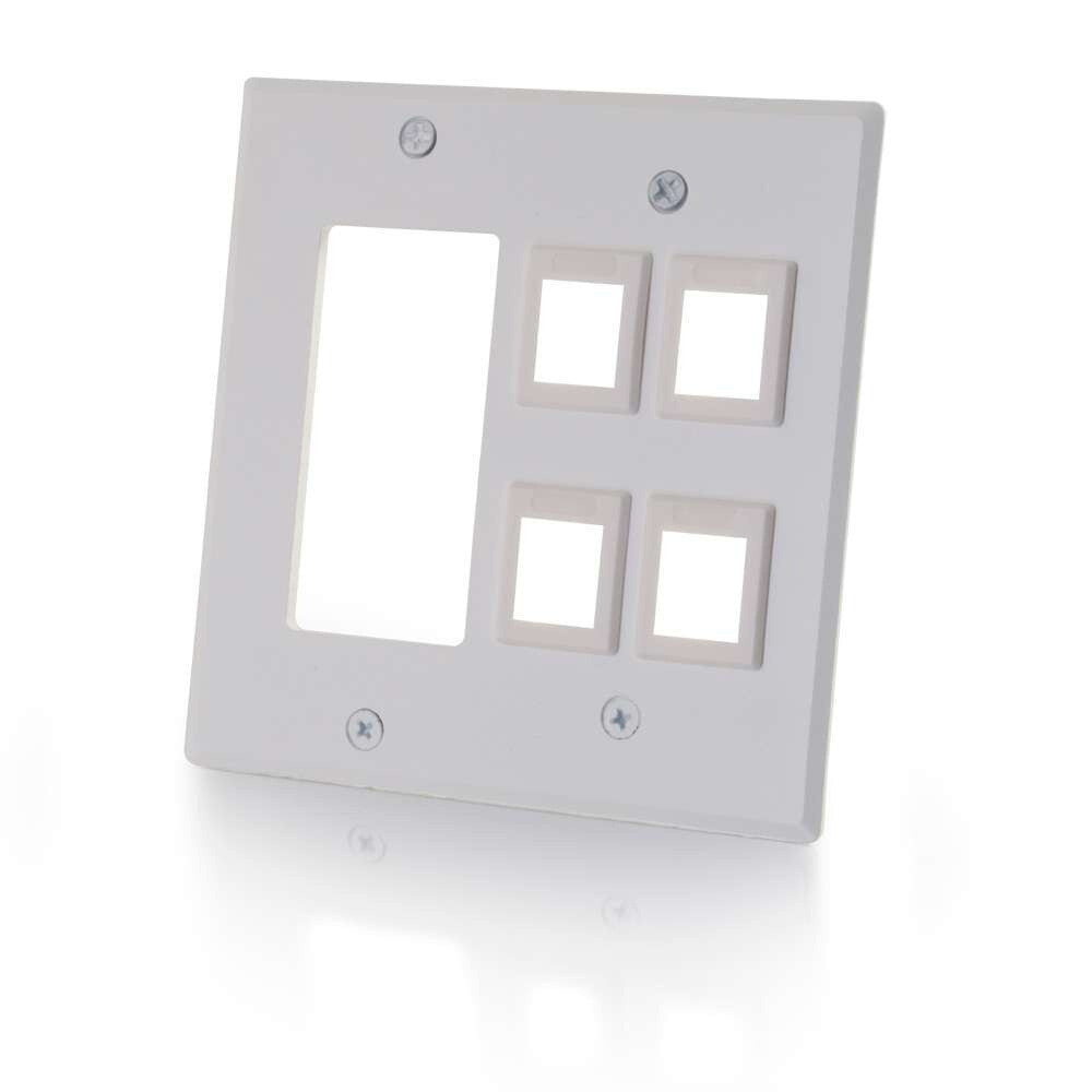 C2G One Cutout with Four Keystone Double Gang Wall Plate - White - LIMITED AVAILABILITY