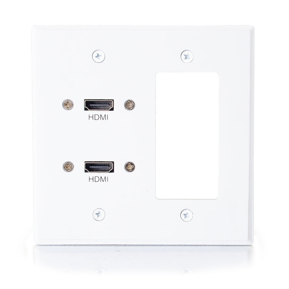C2G Dual HDMI Pass Through Double Gang Wall Plate with One Decorative Cutout - White