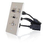 C2G HDMI, VGA, 3.5mm Audio and USB Pass Through Single Gang Wall Plate - Aluminum