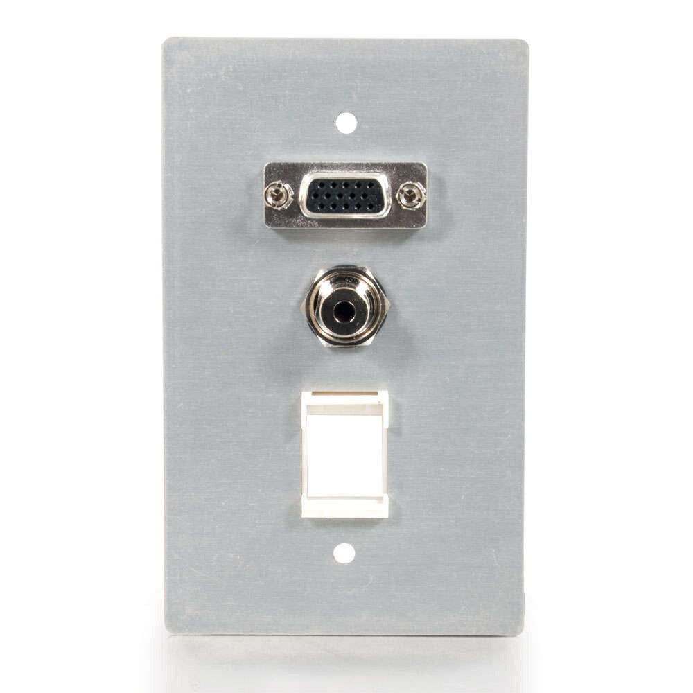 C2G VGA and 3.5mm Audio Pass Through Single Gang Wall Plate with One Keystone - Brushed Aluminum - LIMITED AVAILABILITY
