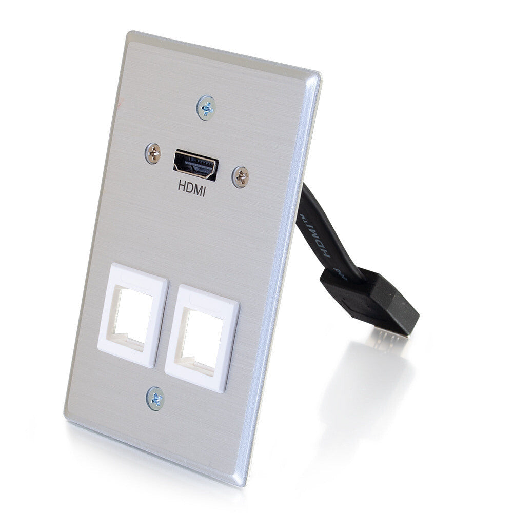 C2G HDMI® Pass Through Single Gang Wall Plate with Two Keystones - Aluminum