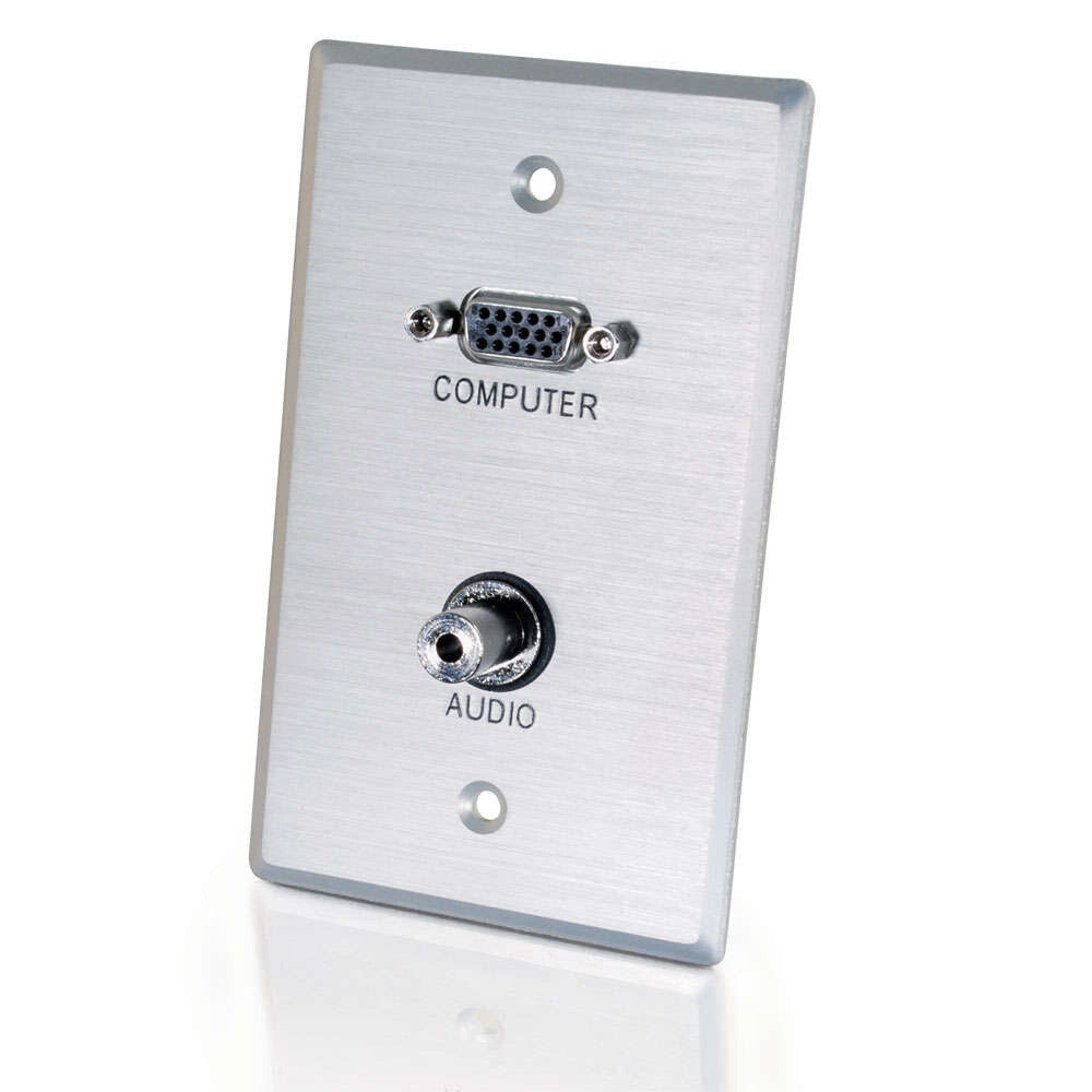 C2G VGA and 3.5mm Audio Pass Through Single Gang Wall Plate - Brushed Aluminum - LIMITED AVAILABILITY