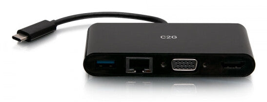 C2G USB-C® to HDMI®, VGA, USB-A, and RJ45 Multiport Adapter - 4K 30Hz - Black