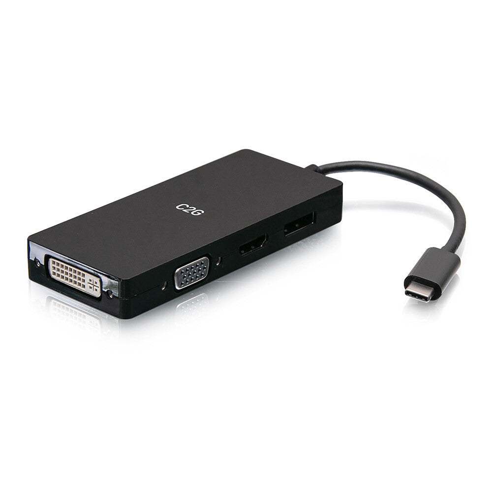 C2G USB-C® Multiport Adapter, 4-in-1 Video Adapter with HDMI®, DisplayPortTM, DVI, & VGA - 4K 60Hz