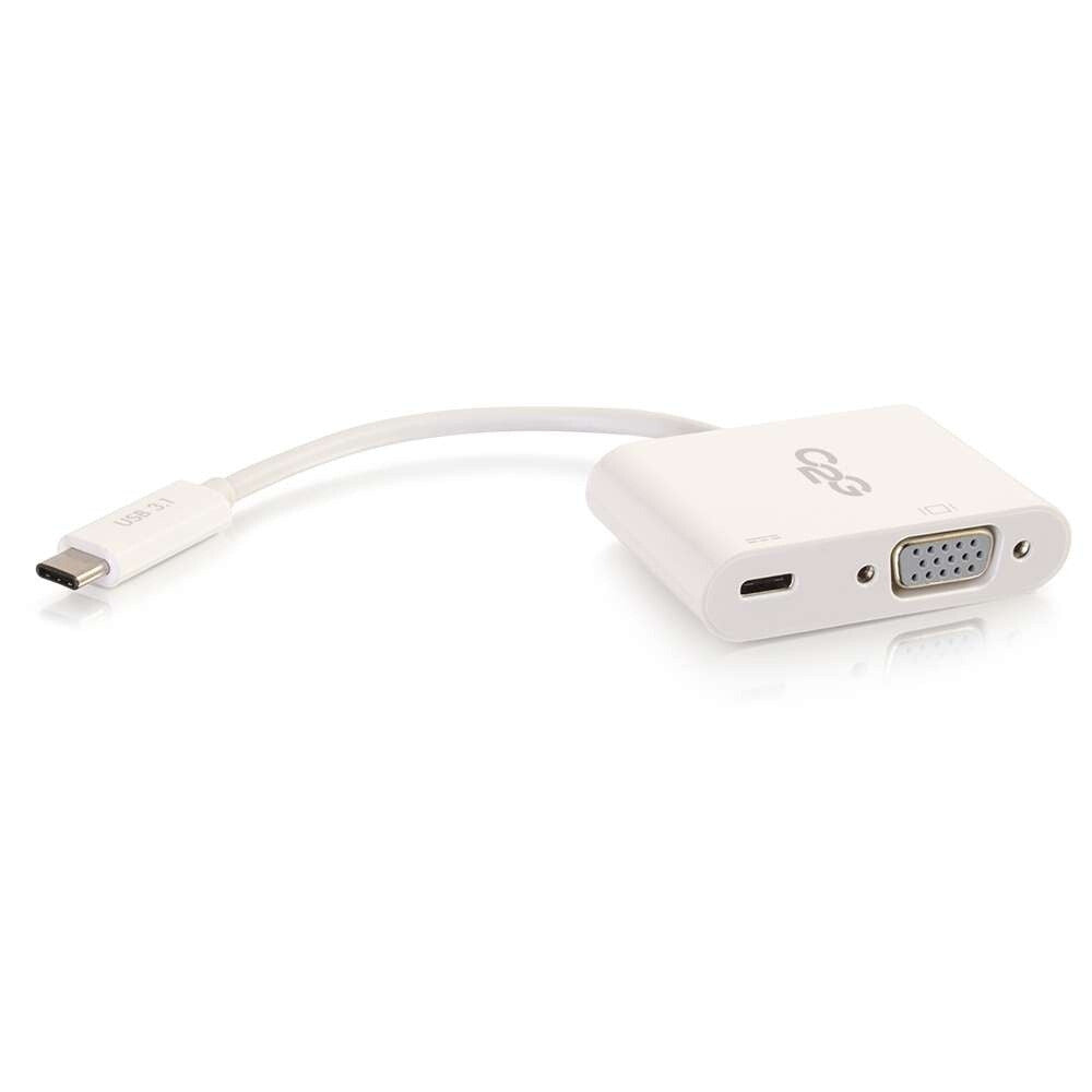C2G USB-C® to VGA Video Multiport Adapter with Power Delivery up to 60W - White