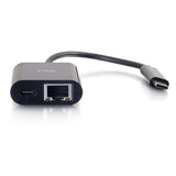 C2G USB-C® to Ethernet Multiport Adapter with Power Delivery up to 60W - Black