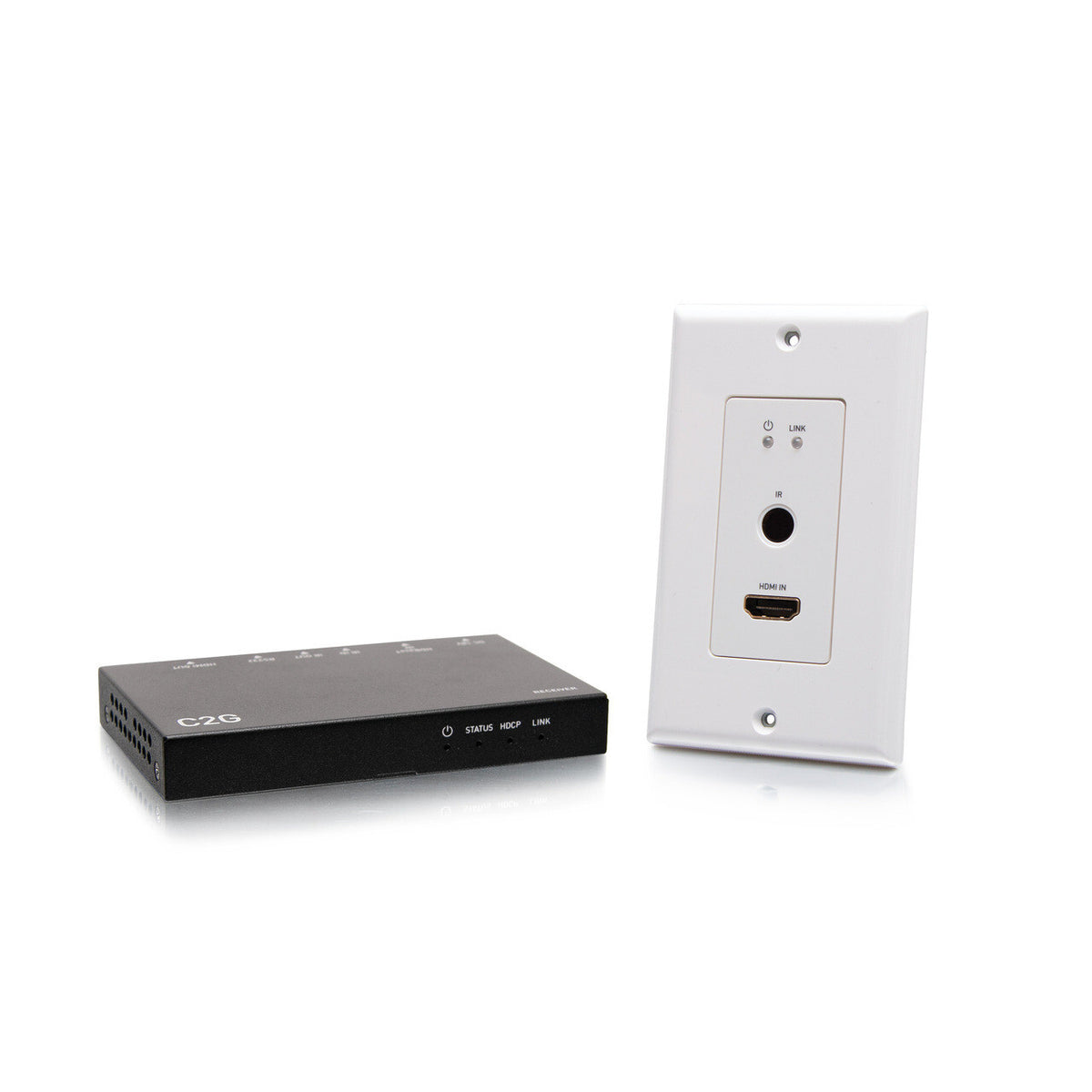 C2G HDMI® HDBaseT + RS232 and IR over Cat Extender Single Gang Wall Plate Transmitter to Ultra-Slim Box Receiver - 4K 60Hz