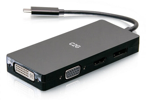 C2G USB-C Multiport Adapter, 4-in-1 Video Adapter with HDMI, DisplayPort, DVI, & VGA - 4K 60Hz