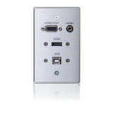 C2G HDMI, VGA, 3.5mm Audio and USB Pass Through Single Gang Wall Plate - Aluminum