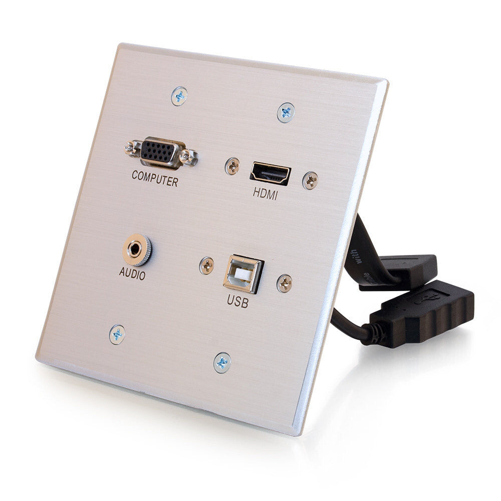C2G HDMI, VGA, 3.5mm and USB Pass Through Double Gang Wall Plate - Aluminum