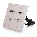 C2G HDMI, VGA, 3.5mm and USB Pass Through Double Gang Wall Plate - Aluminum