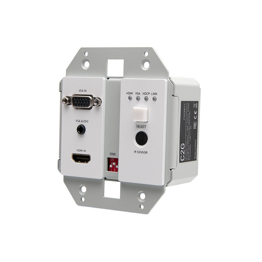 C2G HDMI HDBaseT + VGA, 3.5mm, RS232, and IR over Cat Extender Dual Gang Wall Plate Transmitter - 4K 60Hz