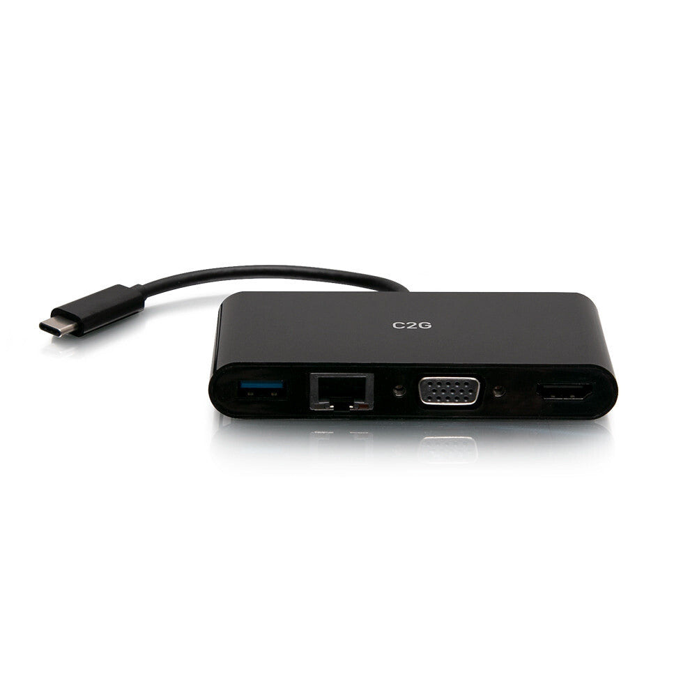 C2G USB-C® to HDMI®, VGA, USB-A, and RJ45 Multiport Adapter - 4K 30Hz - Black