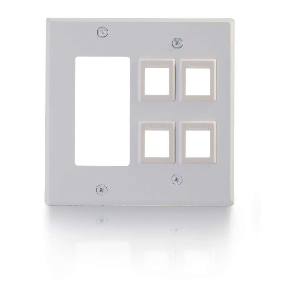 C2G One Cutout with Four Keystone Double Gang Wall Plate - White - LIMITED AVAILABILITY