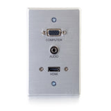 C2G HDMI, VGA plus 3.5mm Pass Through Single Gang Wall Plate - Aluminum