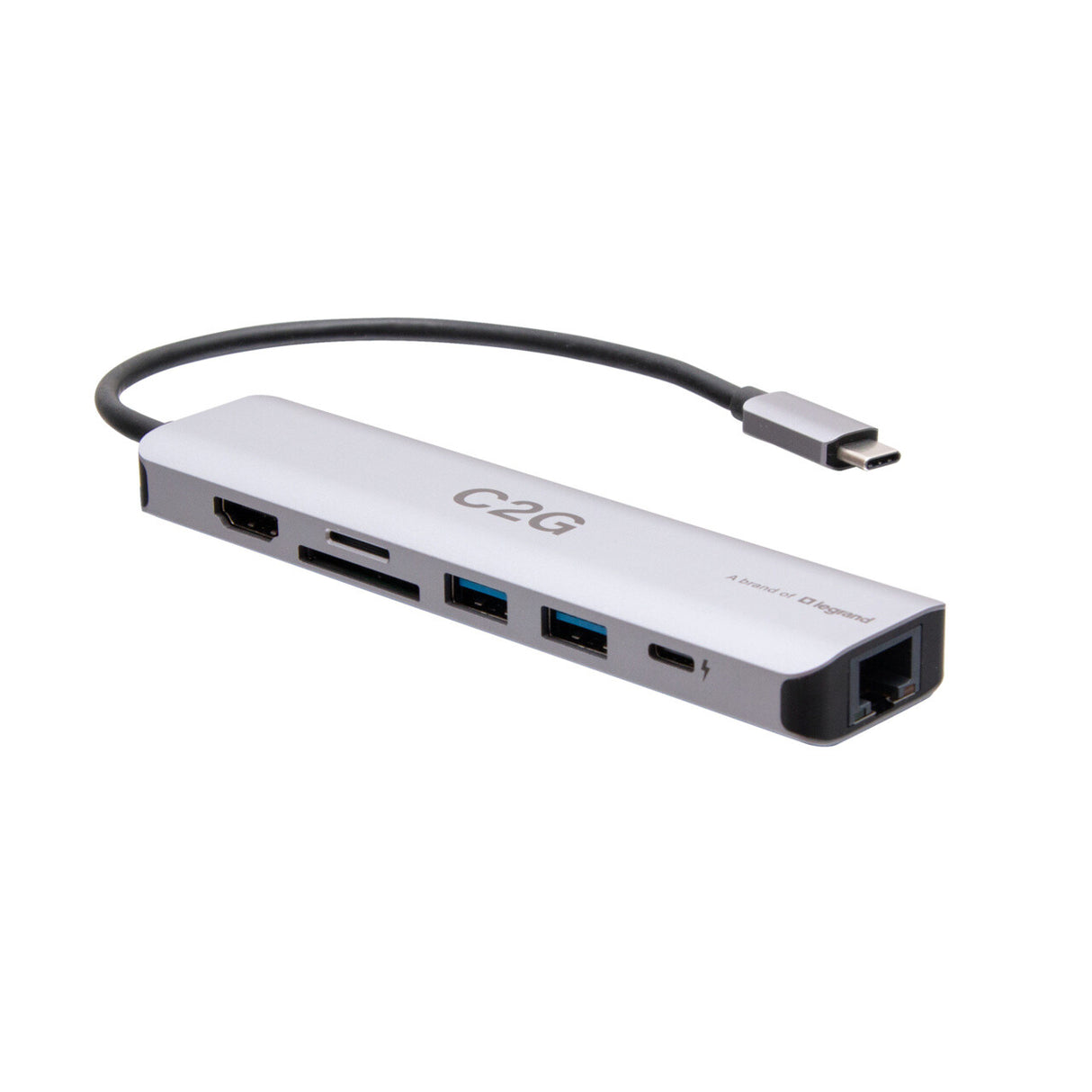 C2G USB-C® to HDMI®, USB-A, SD Card Reader, Ethernet, and USB-C® Mini Docking Station – 4K 60Hz - Gray