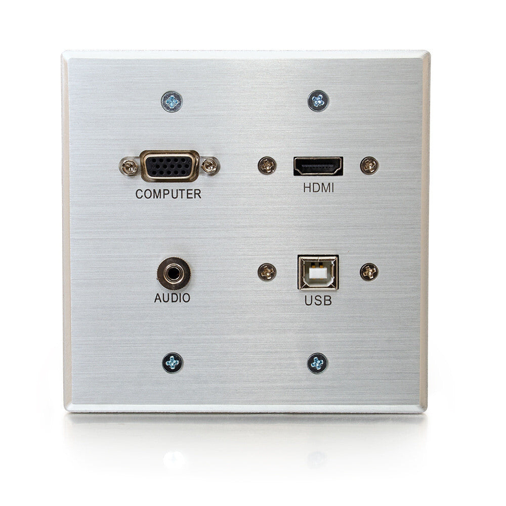 C2G HDMI, VGA, 3.5mm and USB Pass Through Double Gang Wall Plate - Aluminum
