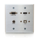 C2G HDMI, VGA, 3.5mm and USB Pass Through Double Gang Wall Plate - Aluminum