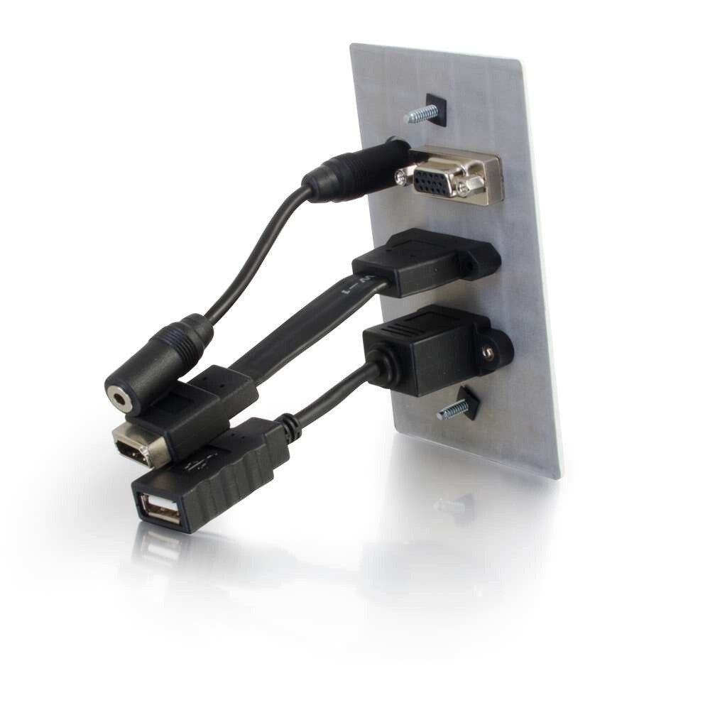 C2G HDMI, VGA, 3.5mm Audio and USB Pass Through Single Gang Wall Plate - White
