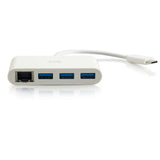 C2G USB-C® to Ethernet Adapter with 3-Port USB Hub - White