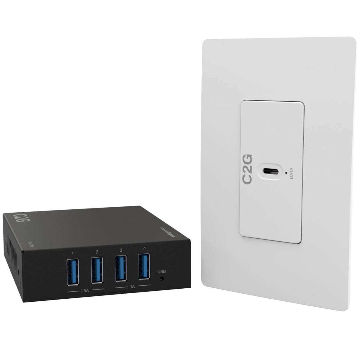 C2G Superbooster® 1-Port USB over Cat6a Wall Plate to 4-Port USB-Box Extender Kit - USB 3.2 Gen1 (5Gbps)