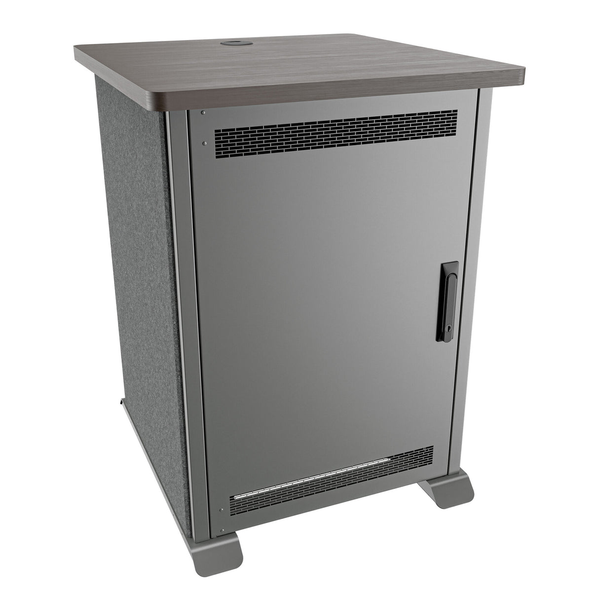Middle Atlantic Forum ForumTM Side Cart Rack, 16RU, 27" Deep, Wilsonart® Asian Night, Graphite Powdercoat, Charcoal Gray Felt