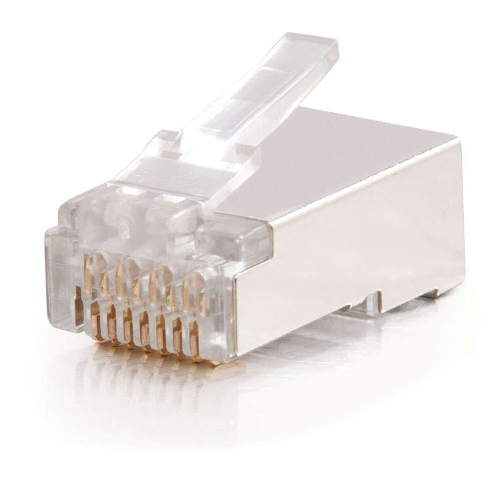 C2G RJ45 Shielded Cat5e Modular Plug (with Load Bar) for Round Solid or Stranded Cable 50 Pack