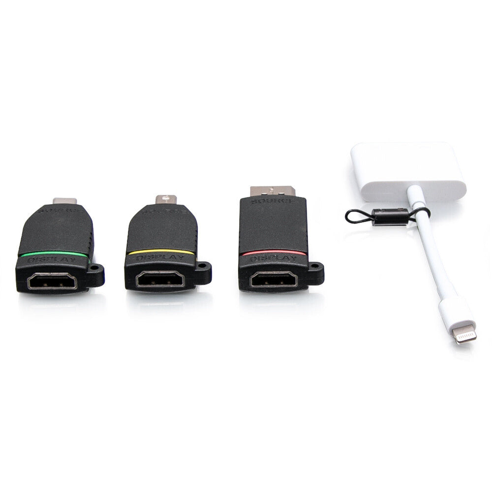 C2G Retractable Universal Mount 4K HDMI® Adapter Ring with Color Coded Mini DisplayPortTM, DisplayPort, USB-C®, and Lightning